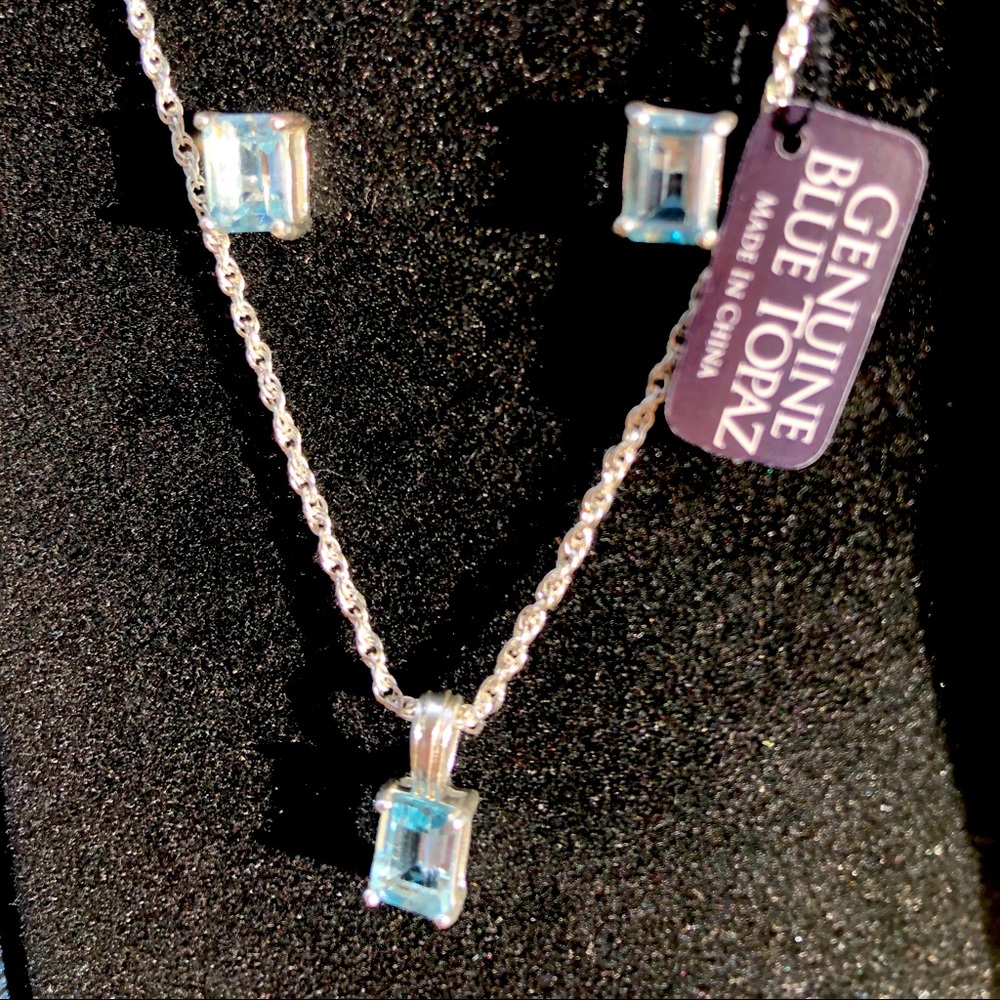 Sterling Silver Blue Topaz earrings & necklace set